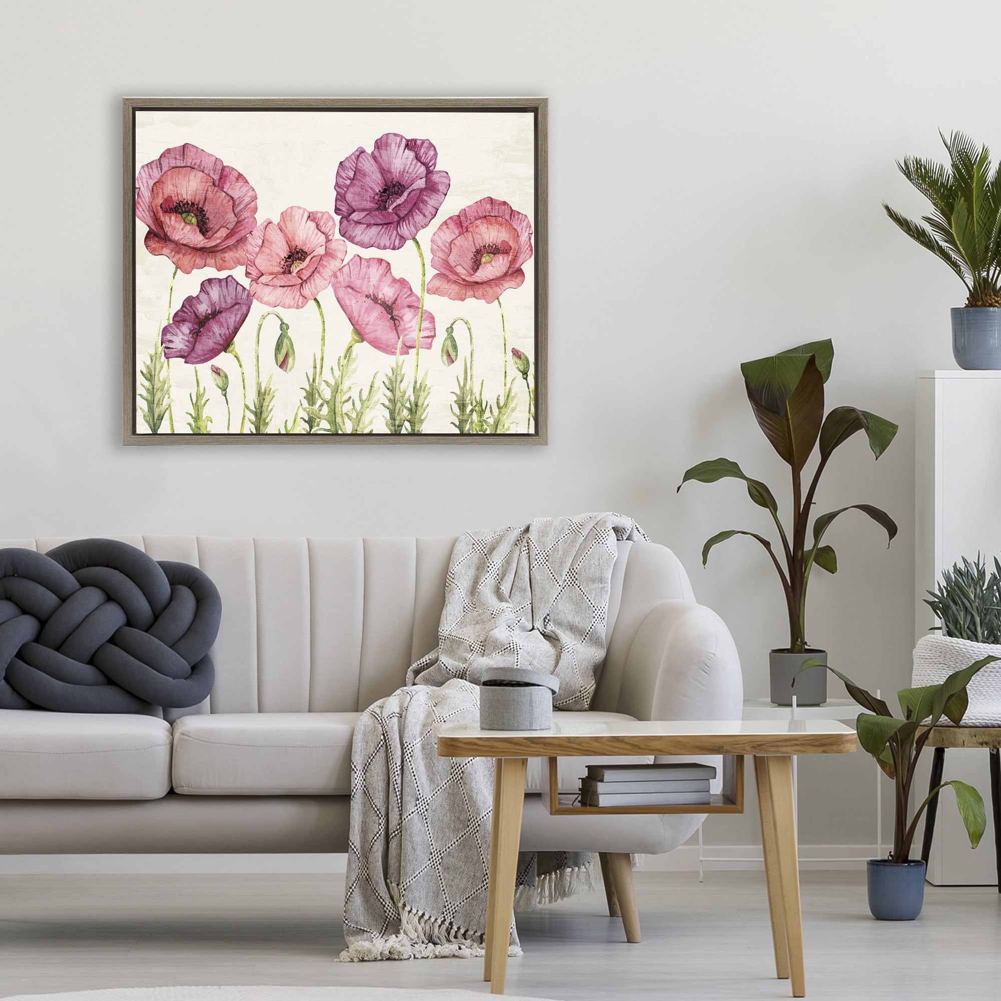 Stupell Industries Poppy Days Vintage Blooms Brown Framed Floater Canvas Wall Art, design by Kim Allen