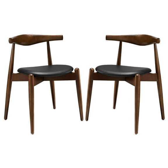 Modern Contemporary Kitchen Wood Dining Side Chairs Set of Two Walnut Black