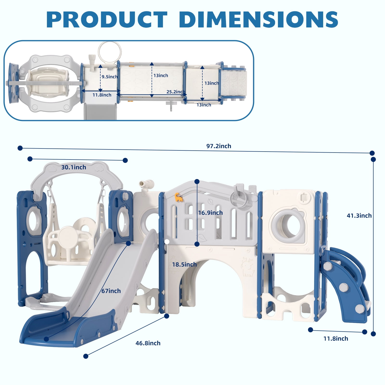 XJD 12 in 1 Toddler Slide and Swing Set - Baby Slide for Toddlers 1-3, Indoor Outdoor Toddler Playset Playground, Blue & Gray