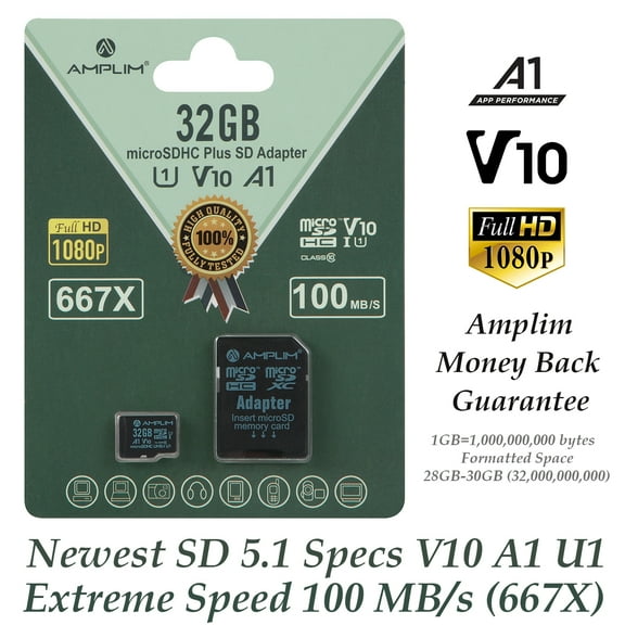 Amplim 32GB micro SD Card, SD Micro Card, Class 10 MicroSD Card, SD Mini SDHC TF Card, MicroSDHC SIM, 32 GB SD Card gopro, Camera Memory Card and video SD for Camera, Nintendo-Switch, Samsung Galaxy