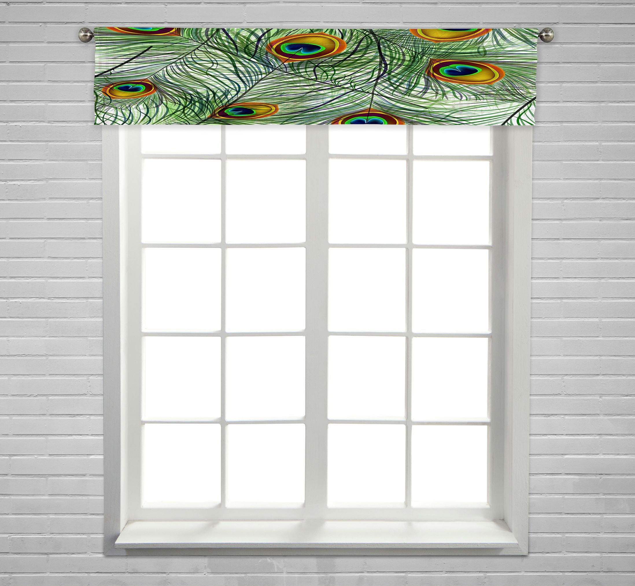 ABPHQTO Beautiful Peacock Feathers Window Curtain Valance Rod Pocke