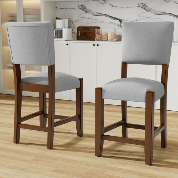Mid Century Modern Bar Stools Set of 4, 40.4" Counter Stools with Back, Linen Upholstered Barstools