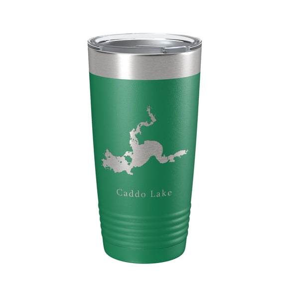 Caddo Lake Map Tumbler Travel Mug Insulated Laser Engraved Coffee Cup Louisiana Texas 20 oz Green