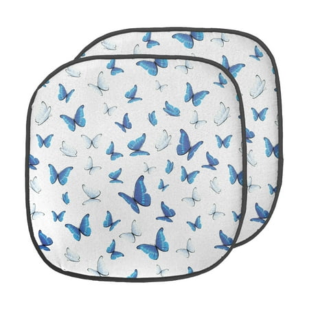 

Butterflies Chair Seating Cushion Set of 2 Butterflies Patterns Seasonal Jolly Rainforest Wilderness Illustration Seat Pads for Office with Anti-slip Backing 16 x16 Blue White Black by Ambesonne