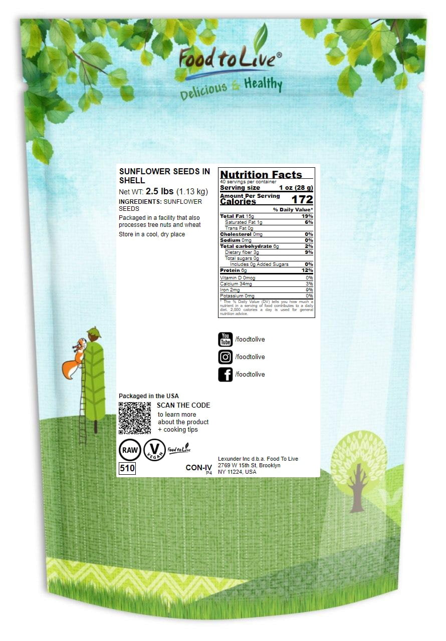 Sunflower Seeds, 2.5 Pounds – In shell, Raw, Vegan, Bulk