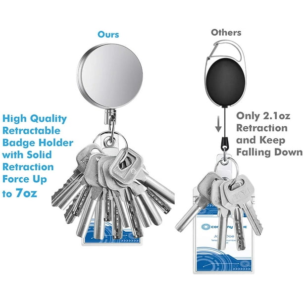 4 Pieces Retractable Badge Holder Heavy Duty Badge Reels ID Holder with  Keychain Ring Clip for ID Card Carabiner Key Card Work Badge 