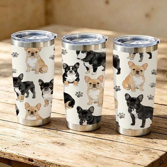 20oz Cute French Bulldog Pattern Stainless Steel Tumbler， Tumbler with Lid Double Wall Vacuum Insulated Travel Mug， Coffee Cups With Lids， Perfect Gifts For Birthday Holidays.