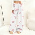 thumbnail image 2 of Simua Women's Valentine's Day Bow Print Flannel Plush Wide Leg Pants - Elastic Waist Side Pocket Casual Trousers S-XXL Festive Lounge & Daily Pants, 2 of 7