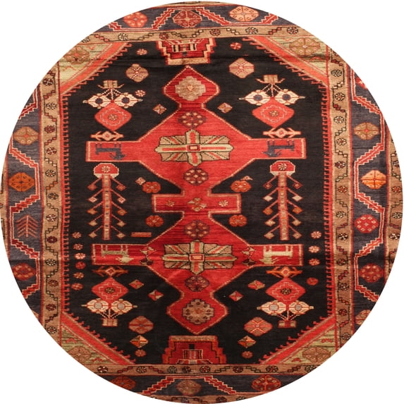 Ahgly Company Machine Washable Indoor Round Traditional Saffron Red Area Rugs, 4' Round
