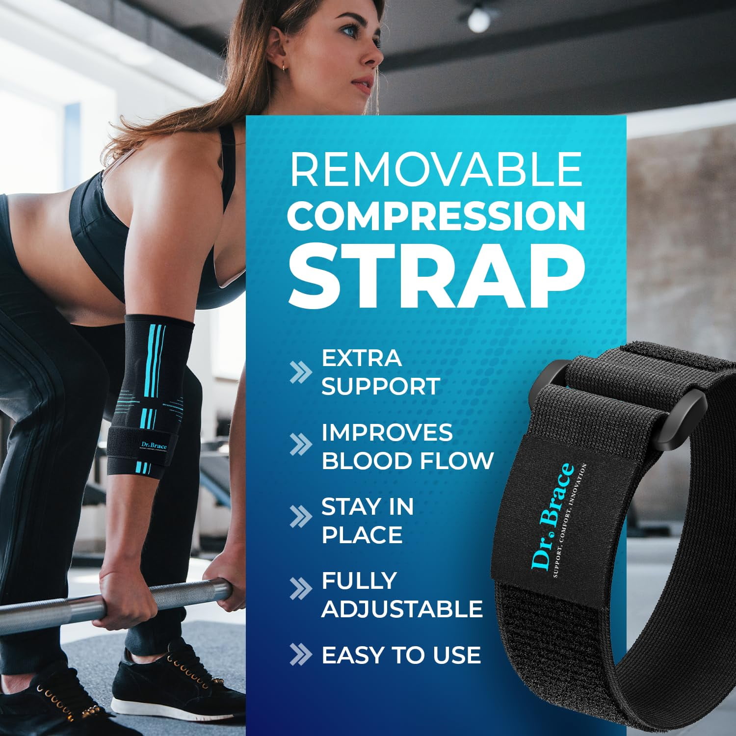 DR. BRACE® Elite Elbow Brace Support, Breathable Elbow Compression Sleeve with Gel Pad for Golfer's, Tennis Elbow & Tendonitis Treatment & Pain Relief 2024 (Black-Blue, Large)