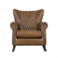 thumbnail image 3 of Pasargad Home Harrison Top Grain Leather Upholstered Brown Wing Chair, 3 of 11