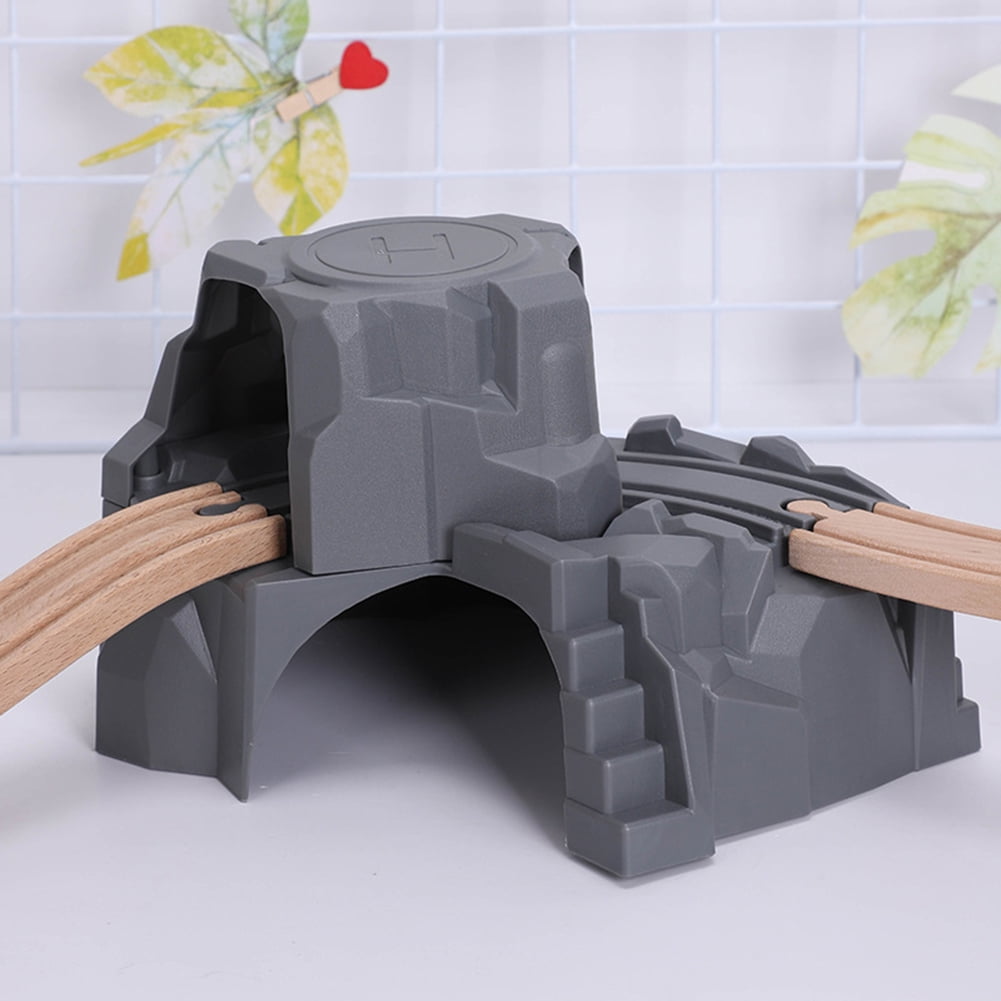 Yesbay 2Pcs Plastic Double Tunnel Wooden Train Track DIY Railway Scene