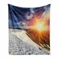 thumbnail image 1 of Landscape Soft Flannel Fleece Throw Blanket, Snowy Sunny Mountains Spring Season Theme Picturesque Nature Photography, Cozy Plush for Indoor and Outdoor Use, 60" x 80", Blue and Brown, by Ambesonne, 1 of 6