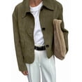 thumbnail image 1 of Veste Décontractée à Col Rabattu pour Femmes Couleur Unie Manches Longues Manteau Court Chemise Vintage à Boutons Vert Armée P, 1 of 8