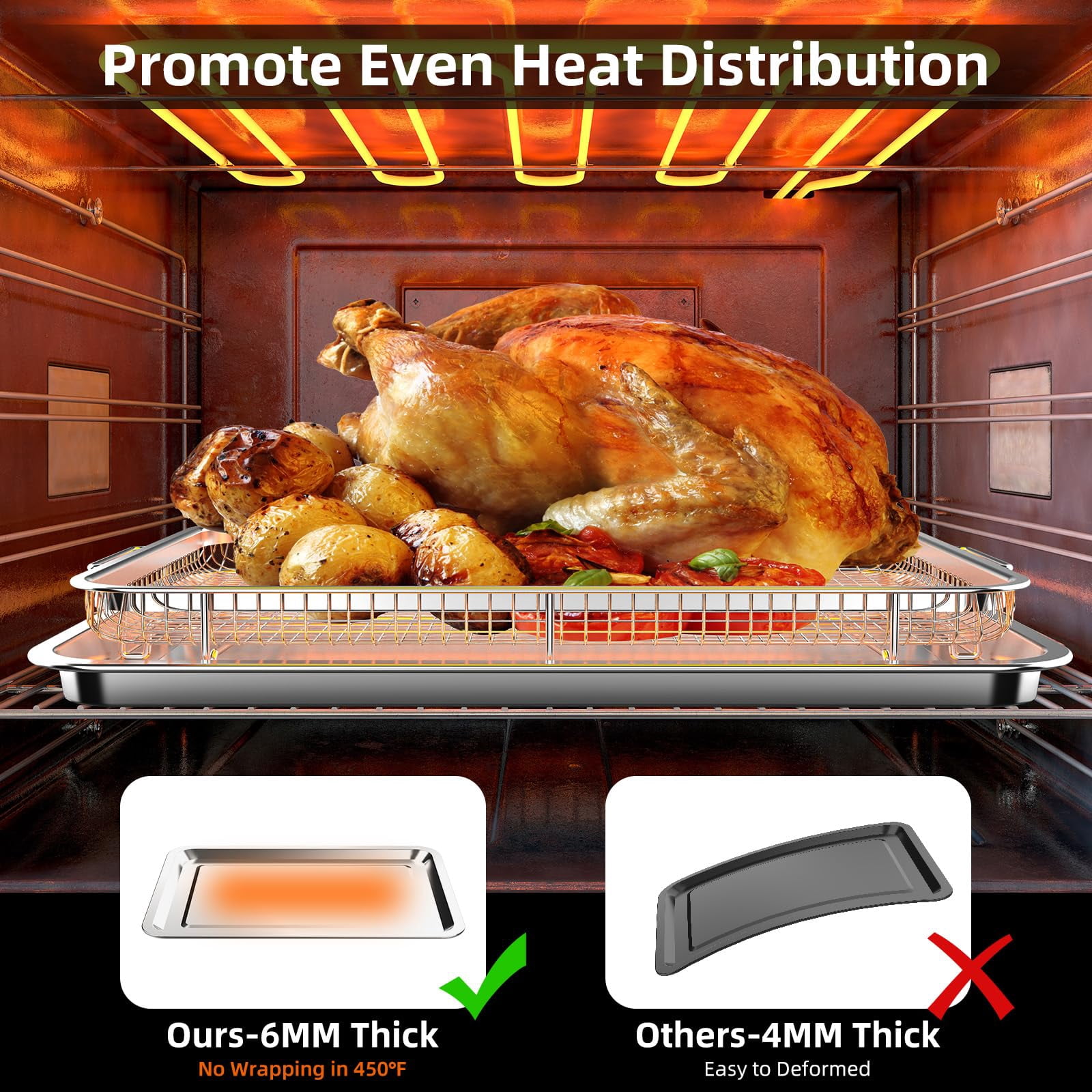 Air Fryer Basket for Oven,Oven Air Fryer Basket and Tray with 30 PCS Parchment Papers,2 Set Stainless Steel Air Fryer Pan and Crisper Tray for Baking Grilling XL(18.8" x 12.8" inch)