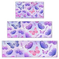 Purple Butterfly Lavender Pattern Kitchen Rugs Sets Of 3,Kitchen Runner Rugs Non Skid Washable,Decorative Kitchen Floor Mats for Kitchen,Sink,Laundry,17"x30" 17"x47" 17"x59"