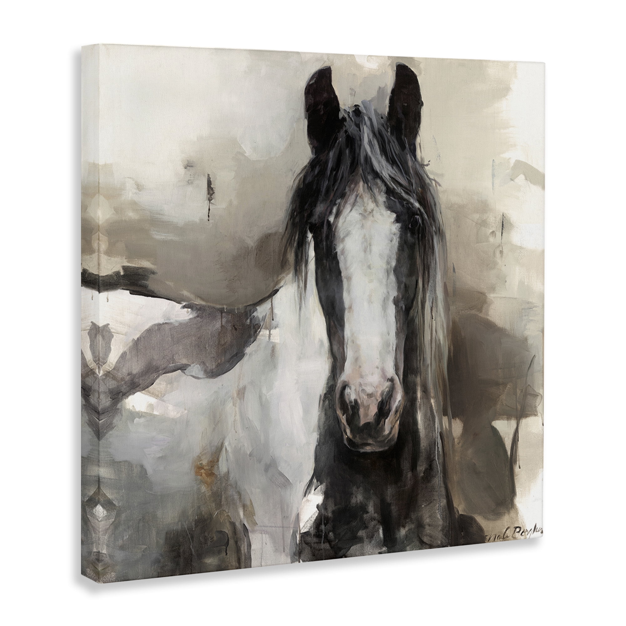 Stupell Industries Grey & Beige Horse Abstract Animals & Insects Painting Gallery Wrapped Canvas Art Print Wall Art, 24 x 24