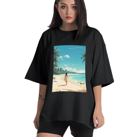 Plus Size Shirt for Women Black Tops for Women Short Sleeves Shirt for Women Seaside (74) T Shirt Crewneck Shirt for Women XS