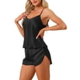 thumbnail image 4 of INSPIRE CHIC Women's Satin Pajamas Sets Cami Top with Shorts 2 Pcs Sleepwear Silky Pajama Set M Black, 4 of 5