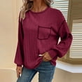 thumbnail image 2 of Timegard Ribbed Tops for Women Crew Neck Puff Long Sleeve Blouse Fall Winter Casual Loose Comfy Tops, 2 of 6