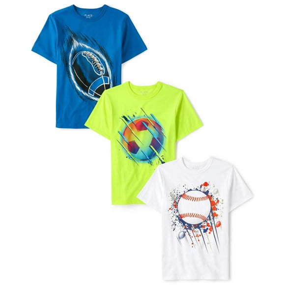 Camiseta deportiva The Children's Place para niños, paquete de 3, azul, talla S