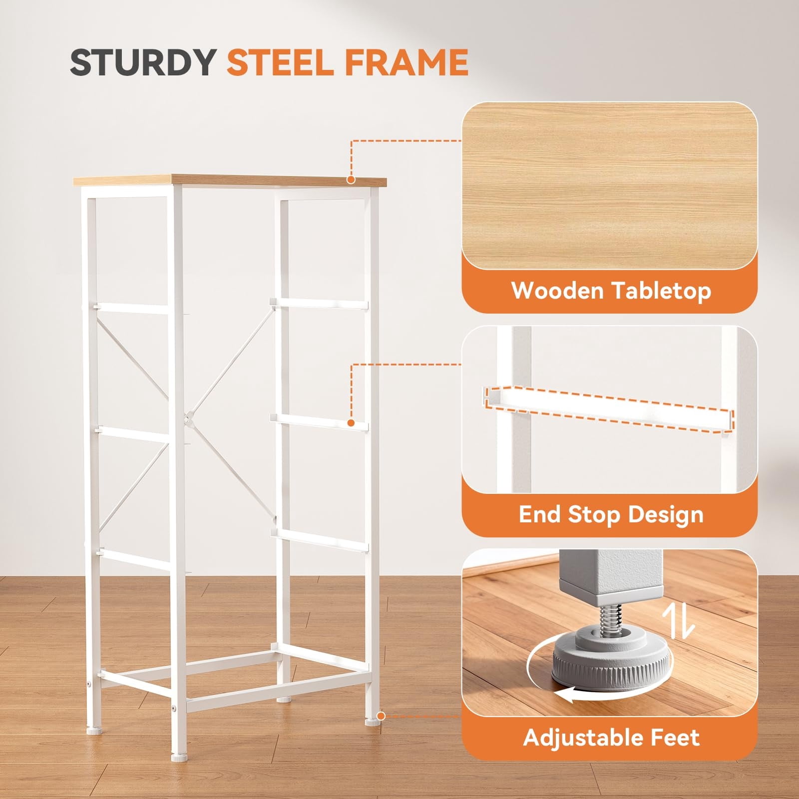 Telyra 4-Drawer Fabric Dresser 37.4" Tall Storage Tower with Wood Top and Steel Frame Narrow Organizer, Light Gray
