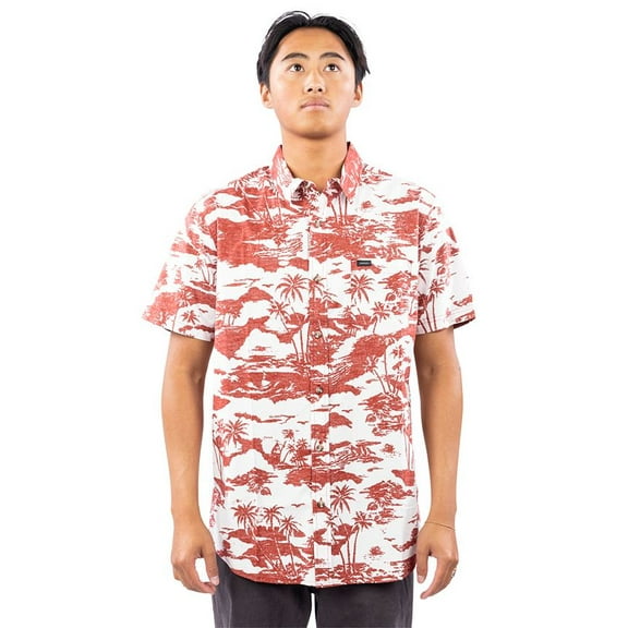 Rip Curl RED Men's Hawaii Island Time Short Sleeve Button Front Shirt, L
