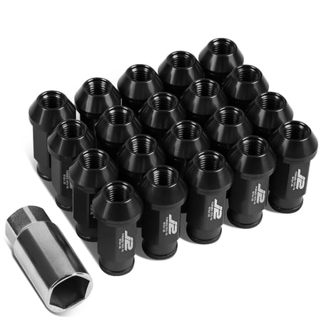 J2 Engineering LN-T7-004-15-BK J2 Engineering 7075 -T6 Forged Aluminum M12X1.5 20Pcs 50mm Height Open -End Lug Nut Set w / Socket Adapter Key (Black)