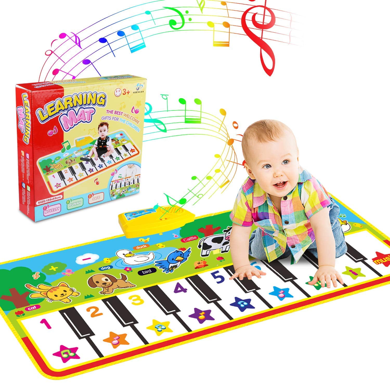 Toddler Musical Piano Mat Floor Piano Animal Interactive Music Mat Toys Baby Early Education Music Piano Keyboard Carpet Animal Blanket Touch Play Safety Learn Kids Electronic Music Singing Dancing Toy 39” X 14 