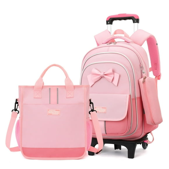 Mochila con ruedas para niñas MITOWERMI 32x24x44 cm, conjunto rosa