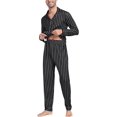 thumbnail image 6 of Aiyino Men's Silk Satin Pajama Set Striped Long Sleeve Button Down Classic Sleepwear Loungewear with Front Pocket, 6 of 8