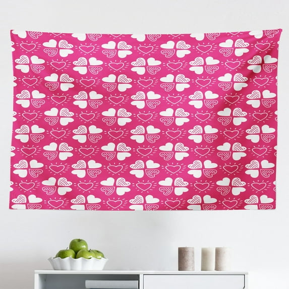 Floral Tapestry, Romantic Style Bicolor Hearts and Blooming Roses Valentine's Day, Fabric Wall Hanging Decor for Bedroom Living Room Dorm, 2 Sizes, Mustard Pink, by Ambesonne