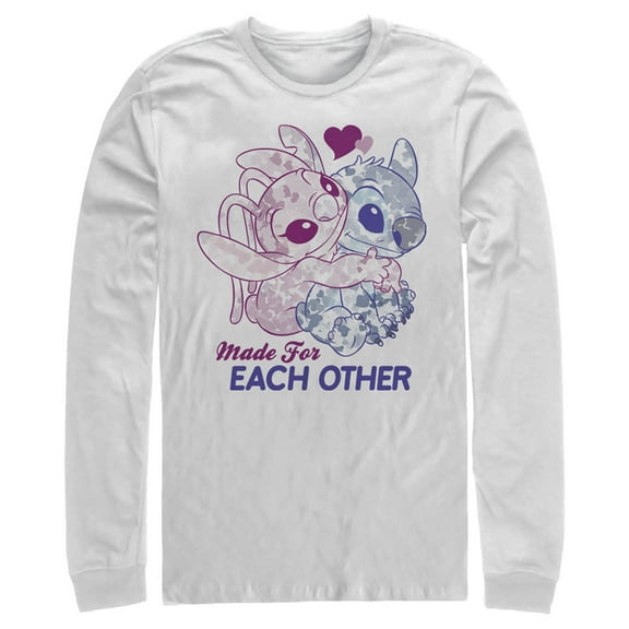 Men's Lilo & Stitch Made for Each Other Long Sleeve Shirt White 2X Large