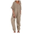 thumbnail image 1 of TrendOFT Combinaison Décontractée d'Été pour Femmes, Col en V, Manches Mi-Longues, Ample, Khaki m, 1 of 1