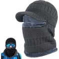 thumbnail image 1 of Winter Fullguard Beanie Full Coverage with Mask & Earflaps for Men Outdoor Fleece Hat Set Red (Grey), 1 of 7