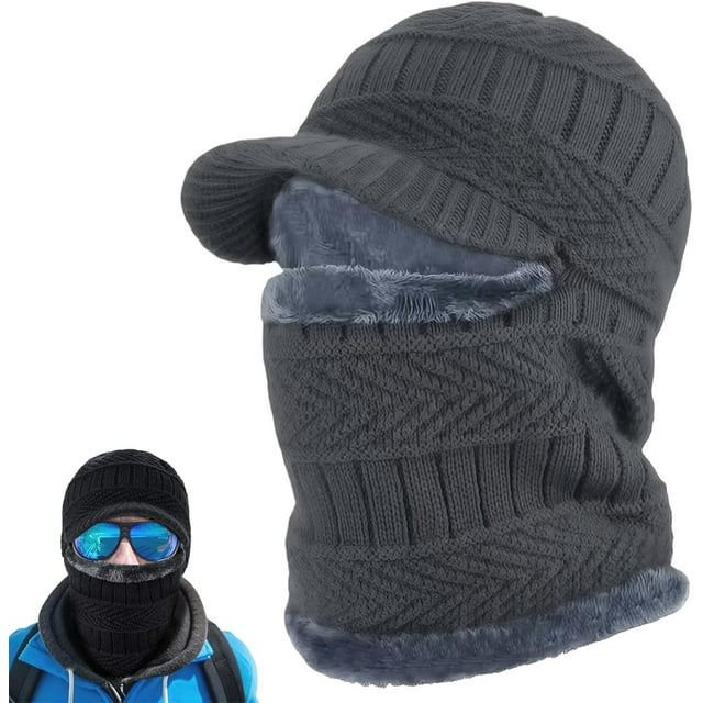 Winter Fullguard Beanie Full Coverage with Mask & Earflaps for Men Outdoor Fleece Hat Set Red (Grey)