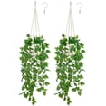 thumbnail image 1 of Planta colgante artificial Mkono Pothos con maceta y colgador de macramé, 1 of 7
