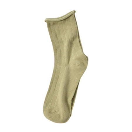 

Wrea 3 Pairs Women Girl Cotton Solid Color Loose Roll Up Casual Socks Middle Tube Socks