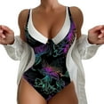 thumbnail image 1 of Gibobby Traje de baño sexy de una pieza Bañador de bikini con estampado de flores y cuello en V para mujer(Negro,XL), 1 of 3
