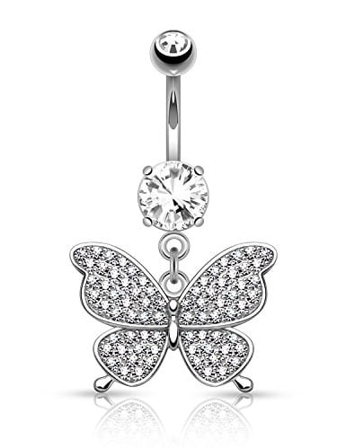 TT CZ Butterfly Dangle Belly Button Ring Choose Colour 