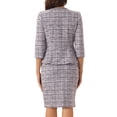 thumbnail image 3 of Conjunto de traje de tweed de 2 piezas para mujer INSPIRE CHIC, chaqueta de botones de manga 3/4 y falda lápiz, color púrpura, talla L, 3 of 6