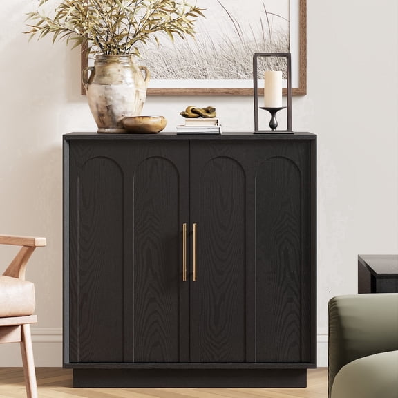 Wetalus Sideboard Buffet Cabinet, Arched Doors Mid Century Modern , 31.5" Credenza with Storage Shelf, Black