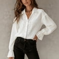 thumbnail image 5 of ClodeEU Women's Satin Button Down Blouse, Long Sleeve V Neck Work Shirt with Cuffed Sleeves White,Women's Plus L, 5 of 7