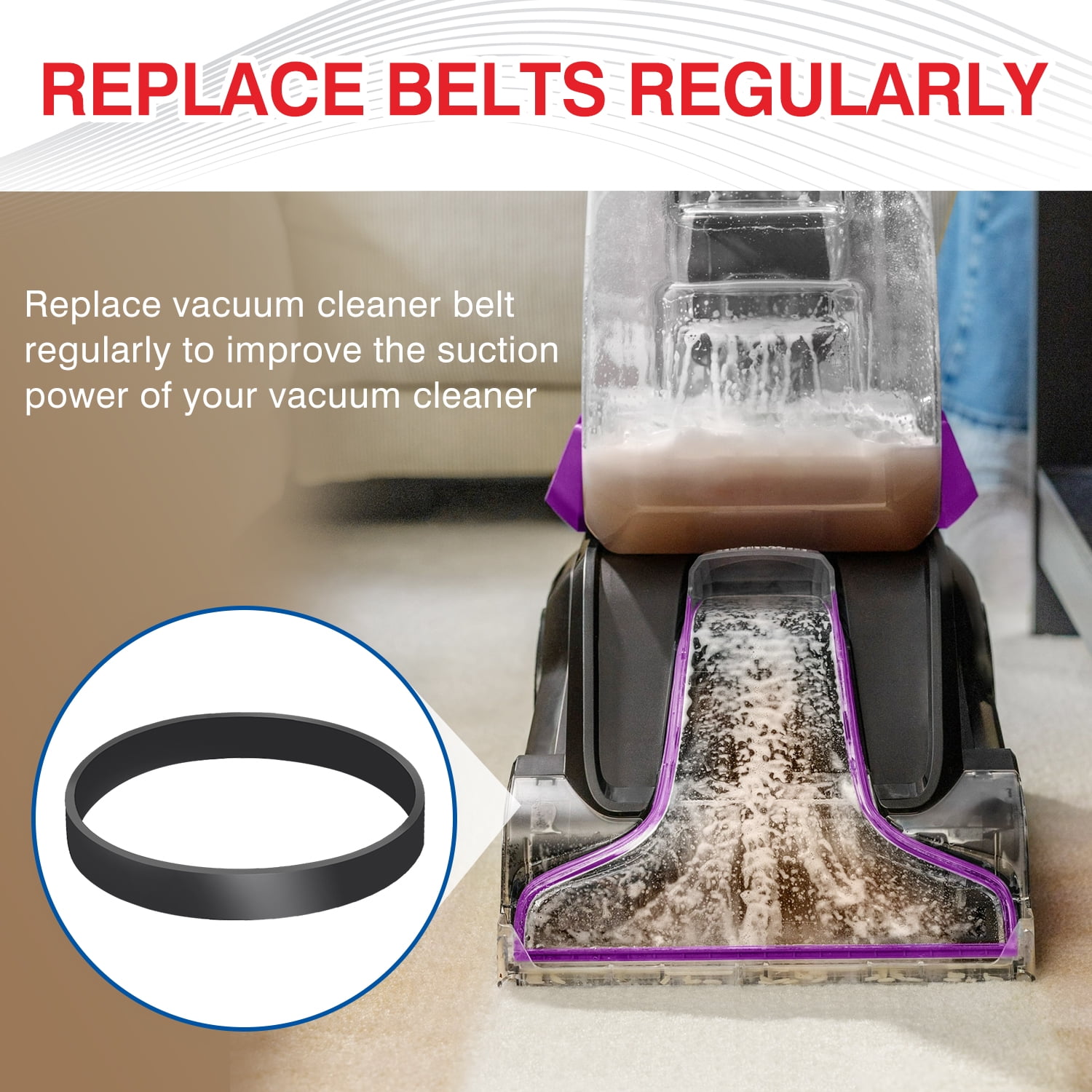 Vacuum Belts Replacement Compatible with Bissell Model 2910, 2987, 2806 PowerForce/TurboClean PowerBrush Pet Carpet Cleaner, Flat Pump Belt Replace Part 1606428 (4 Pack)