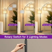OUTON 3 Light Floor Lamp, 80 Mordern Standing Lamp with Linen Lamp Shade, Arc Floor Lamp for Living Room, Bedroom, Office, 3 Bulbs Includes(Black)