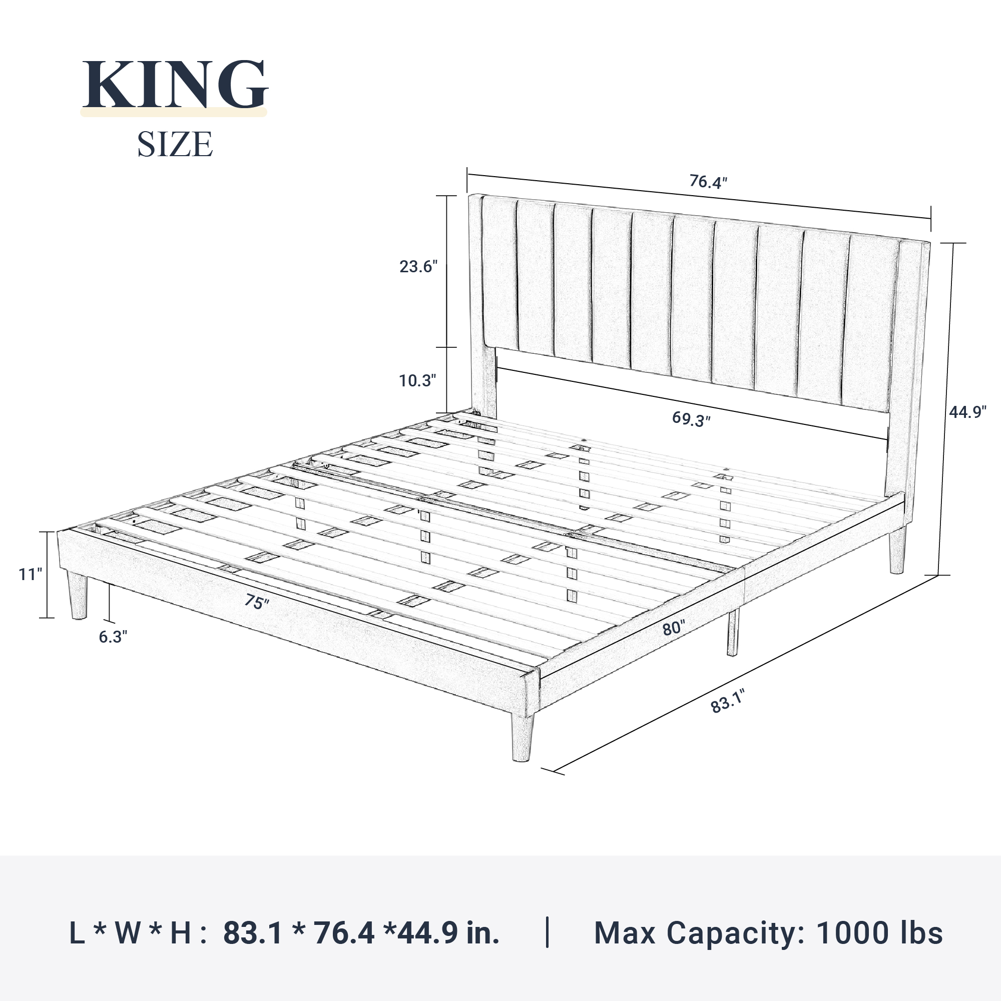 King Size Allewie Velvet Upholstered Bed Frame with Storage, Vertical ...