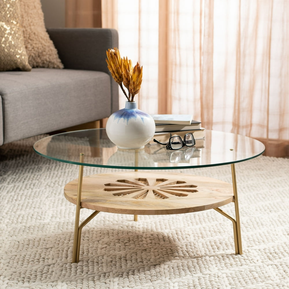 Safavieh Flora 2Tier Glass Round Coffee Table, Natural/Brass Walmart