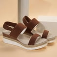 thumbnail image 3 of WIZUTIZ Wedge Sandals for Women Sandals for Women 2025 Work Comfortable Elastic Beach Sandals Pull-On Round Toe Shoes Low Heel (1"-2") Medium Solid Sandals for Lady Daily Weekly Deals Brown, 3 of 6