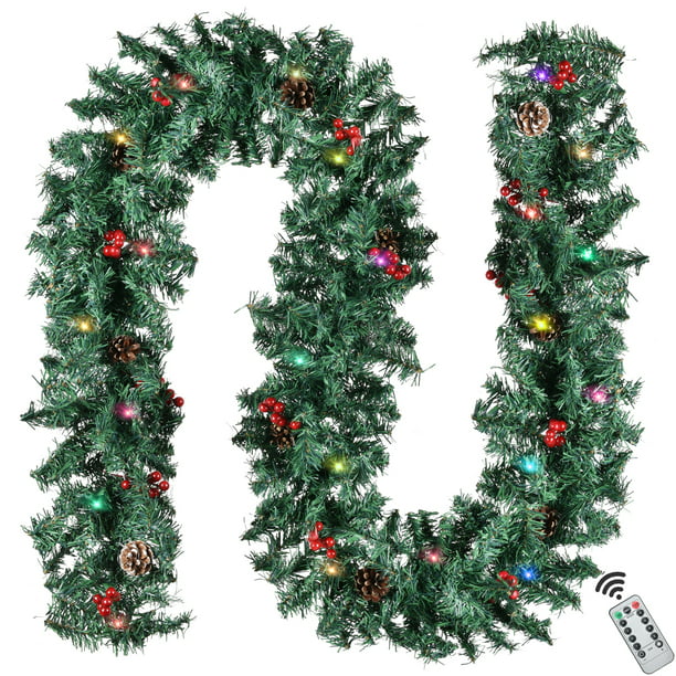 Coolmade 9 ft Prelit Christmas Garland 50 Lights Frosted Xmas Garland  Battery Operated,90 Red Berry,18 Pine Cone,Snowy Bristle Pine Artificial  Garland Decoration Indoor Home Fireplace Holiday,Colorful - Walmart.com