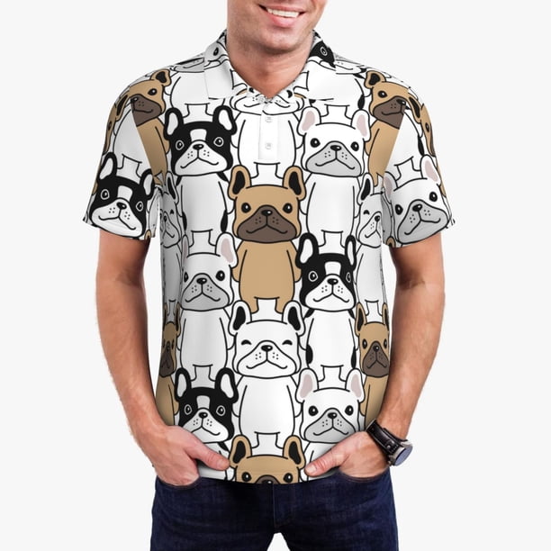 Balery French Bulldog 2 Camisa Polo de Hombre con Estampado, de Manga Corta y Tejido Medio, Camisa Tipo Golf Polo-Medium